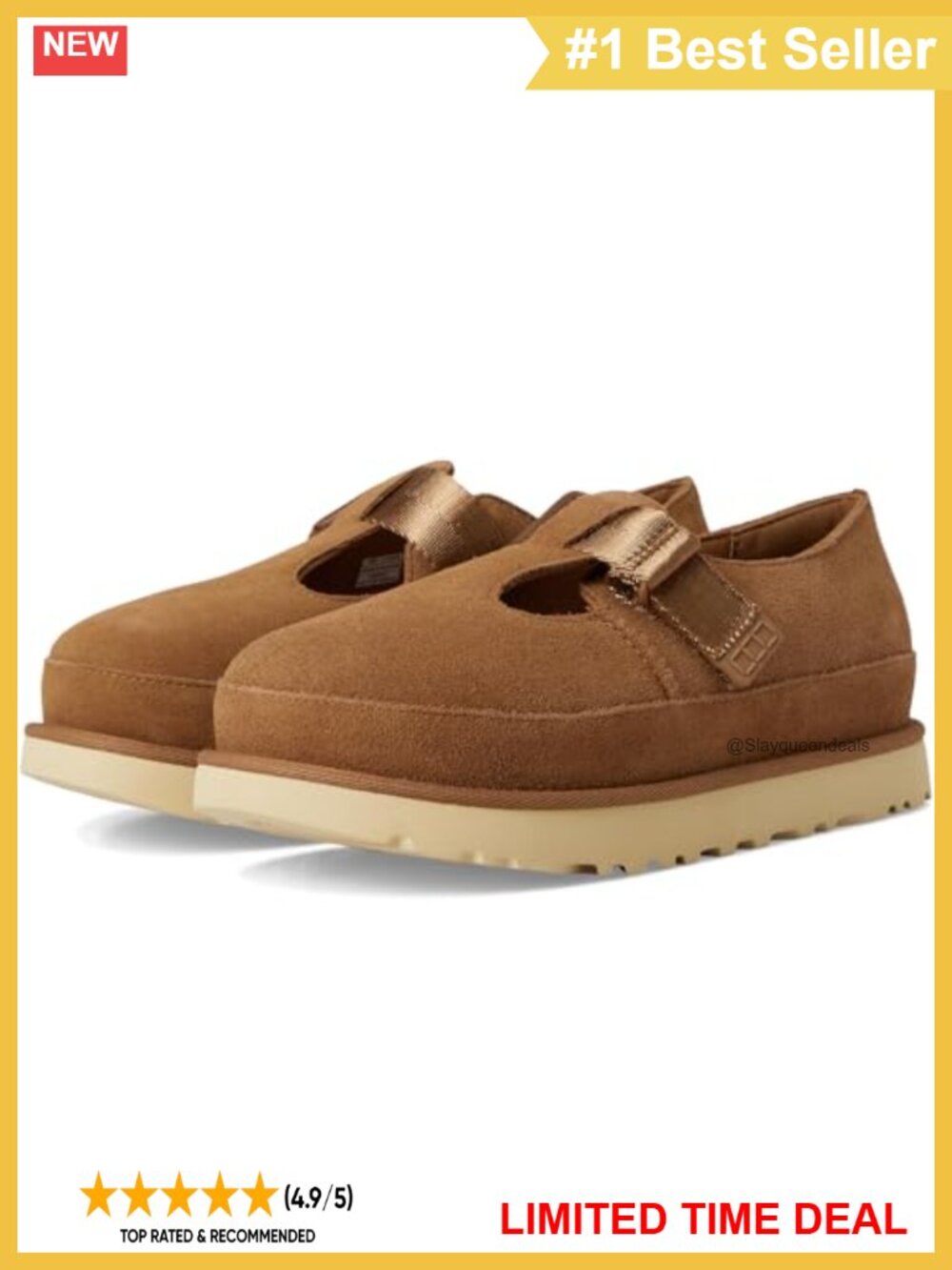 Suede Mary Jane Flats with Adjustable Hook and Loop Strap